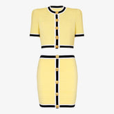 Yellow Short Cardigan and Mini Skirt Suit