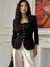 Square Collar Black Long Sleeve Jacket