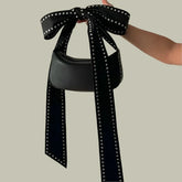 Rivet Black Bow Lace-up Zipper Bag
