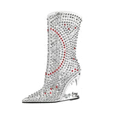Water Diamond Transparent Pointed Shaped High Heel Short Boots