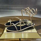 Rhinestone Snake Twine Around Ankle Strap Flat Sandals