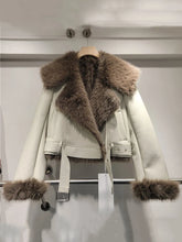 Spliced Leather Faux Fur Long Sleeve Jacket