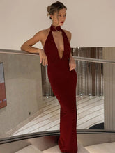 Halter Backless Deep V Neck Split Long Dress