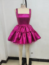 Sling Square Neck Ball Gown Fuchsia Mini Dress