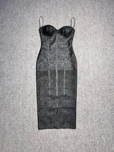 Strapless V-Neck Black Foil Bandage Dress