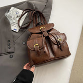 Small Double Pockets PU Leather Backpacks