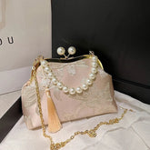 Embroidery Beaded Chain Crossbody Bag