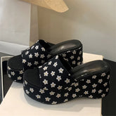 Flower Platform Wedges Open Toe Ladies Shoes