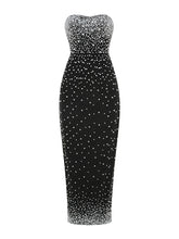 Black Strapless Pearls Beaded Embellished Maxi Dress
