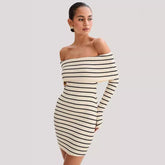 Striped Open Shoulder Dress