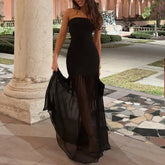 Mesh Black One Shoulder Long Dress