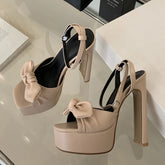 Butterfly-knot Square Toe Platform Heels Shoes