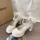 Pearl Chain Platform Block Heel Lolita Shoes