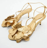 Red 3D Flowers Lace Up Stiletto Heel Shoes