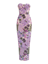 Floral-Embellished Sequin Lavender Ankle Length Dress