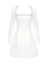 White Square Neck Diamond Mini Dress