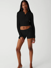 Black Two-Piece Knit Sweatsuit Shorts Set