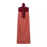 Ribbon Patchwork Strapless Maxi Dress