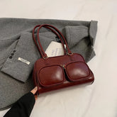 Faux Leather Double Pockets Underarm Bags