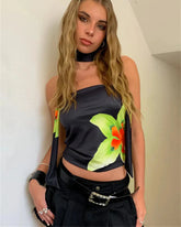 Ribbon Sleeveless Backless Floral Print Top