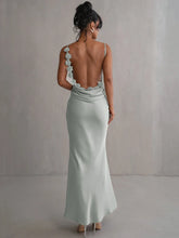 Floral Draped Open Back Spaghetti Strap Maxi Dress