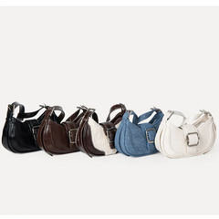 Two Toned Brown Buckled Shoulder Bag