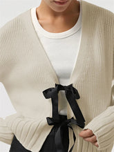 Tee Bow Hollow Out Ribbed Patchwork Cardigan