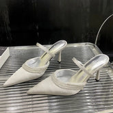 Crystal Pointed Toe Thin Low High Slides
