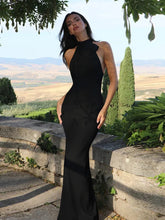 3D Flower Halter Backless Long Dress