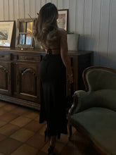Metal Splice Swinging Neck Halter Backless Long Dress