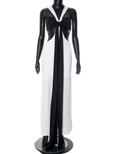 Patchwork Contrast Hollow Out Split Long Dress