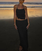 Mesh Solid Halter Tanks and Maxi Skirts Set