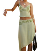 Floral Backless Tie-Up Top Irregular Hem Midi Skirt