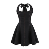 Bow Halter Spliced Ball Gown Backless Dresses