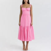Pink Layered Midi A-Line Dress