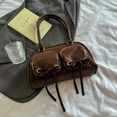 Bow Design Double Pockets Baguette Bag