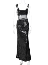 Sheer Mesh Spaghetti Strap Glitter Long Dress