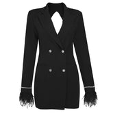 Diamond Button Cuffs Chain Feather Jacket