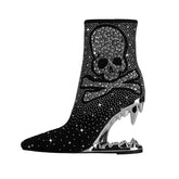 Water Diamond Wolf Teeth Shaped Heel Women's Short Boots