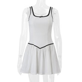 Square Collar Zipper Contrast Color Mini Dress