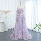 3D Flowers Evening Dress with Overskirt Long Sleeves