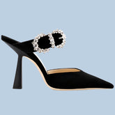 Suede Jewel Buckle Pointed Toe Pump Shoes