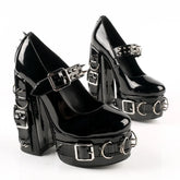 Metal Buckle Belt Rings Rivet Platform Shoes