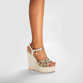 Round toe Thick Sole Diamond inlaid Hemp rope Woven Slope heel Sandals