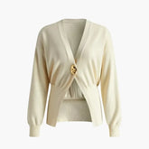 Knitted Single Button Long Lantern Sleeve Sweater