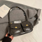 Small Faux Leather Double Pockets Crossbody Bags