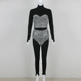 Diamond Decorated High Waist Jumpsuit Set