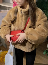 Faux Lamb Fur Coat with Zipper