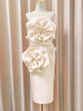 3D Floral Strapless Solid Mid-Calf Dress