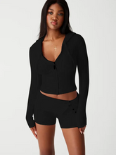 Black Two-Piece Knit Sweatsuit Shorts Set